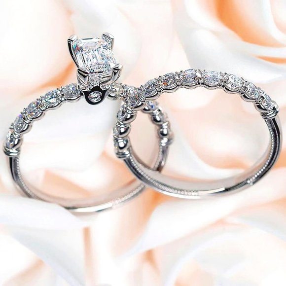 ✨ Shiny Radiant Cut Zircon Macro Pave Beautiful Wedding Ring for Women, PD… - Picture 1 of 3